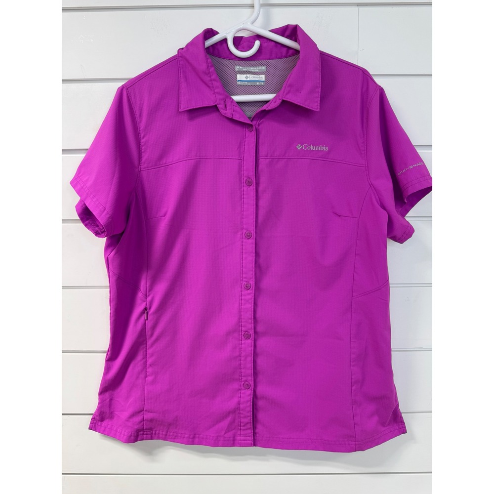 Columbia Womens XL Magenta Pink Omni-Shade Short Sleeve Button Down Hiking Shirt